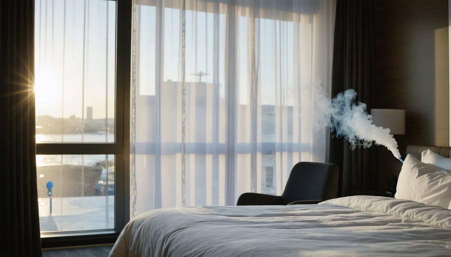 Luxury hotel room featuring a vaping-permitted balcony space