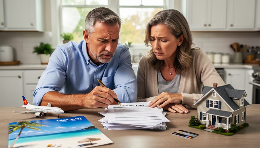 Person reviewing mortgage documents with concerned expression depicting financial stress